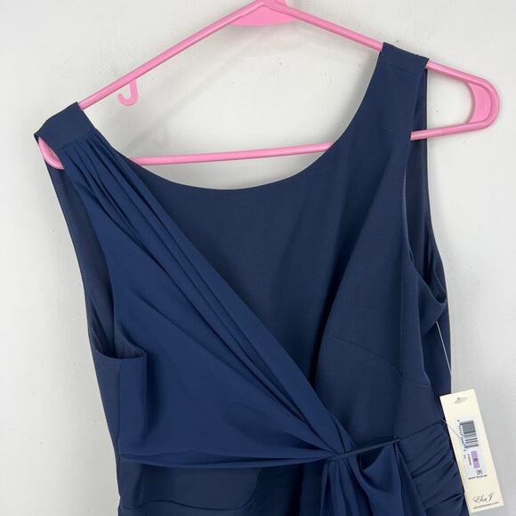 Eliza J Navy Ruffled Chiffon Draped Sleeveless Evening Wide Leg Jumpsuit Size 6 - Picture 3 of 12